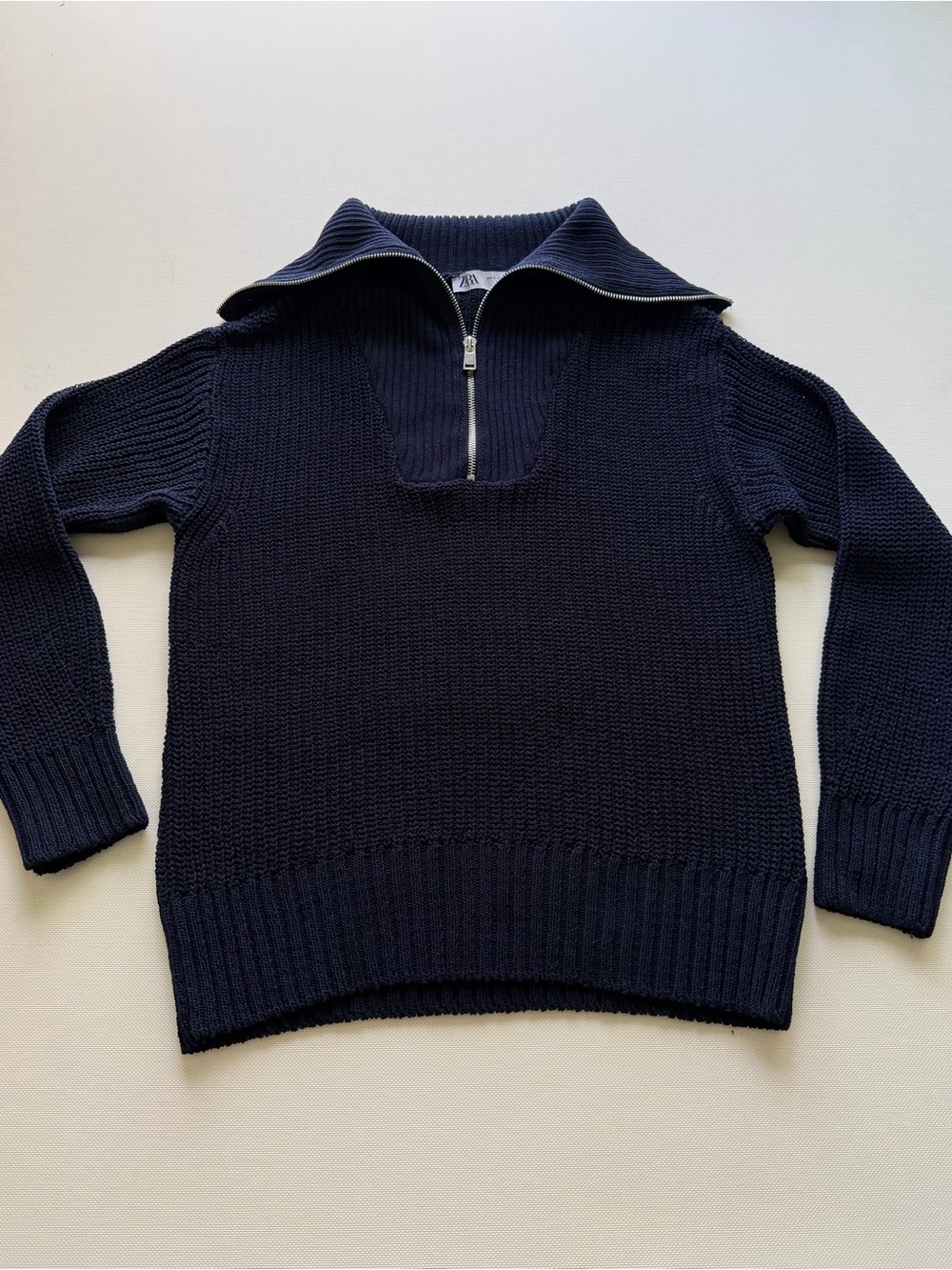 Zara Navy Half-Zip Collared Knit Sweater